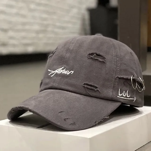 Korean Ins Retro Tattered Jeans Soft Peaked Cap Women Gray - Shop at LoveMi