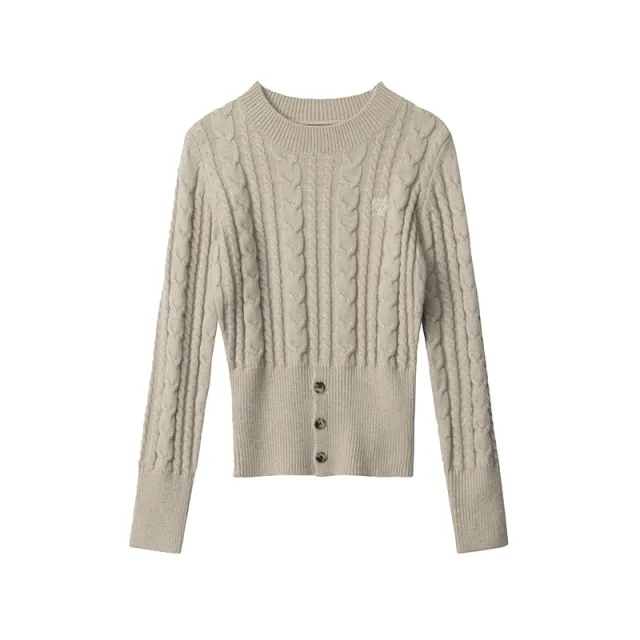 Women's Twist Button Hem Knitted Sweater Khaki - Shop at LoveMi