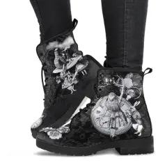 Cartoon Digital Printed Women's Oversized High Top Leather Boots - Grey - View 1