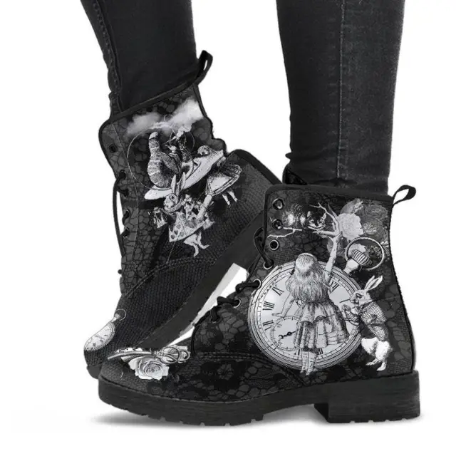 Cartoon Digital Printed Women's Oversized High Top Leather Boots Gray - Shop at LoveMi