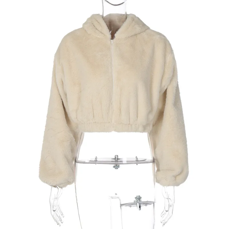 Women's Fashion Hooded Plush Long-sleeved Top - Apricot