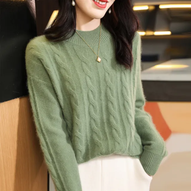 Pure Wool Sweater Women's Half Turtleneck Thick Twist Bottoming Shirt Mint - Shop at LoveMi