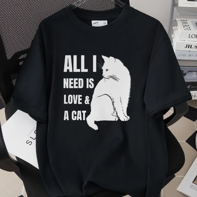 Stylish Cotton Short-Sleeve T-Shirt With A Cat Print - No 14-3Xl