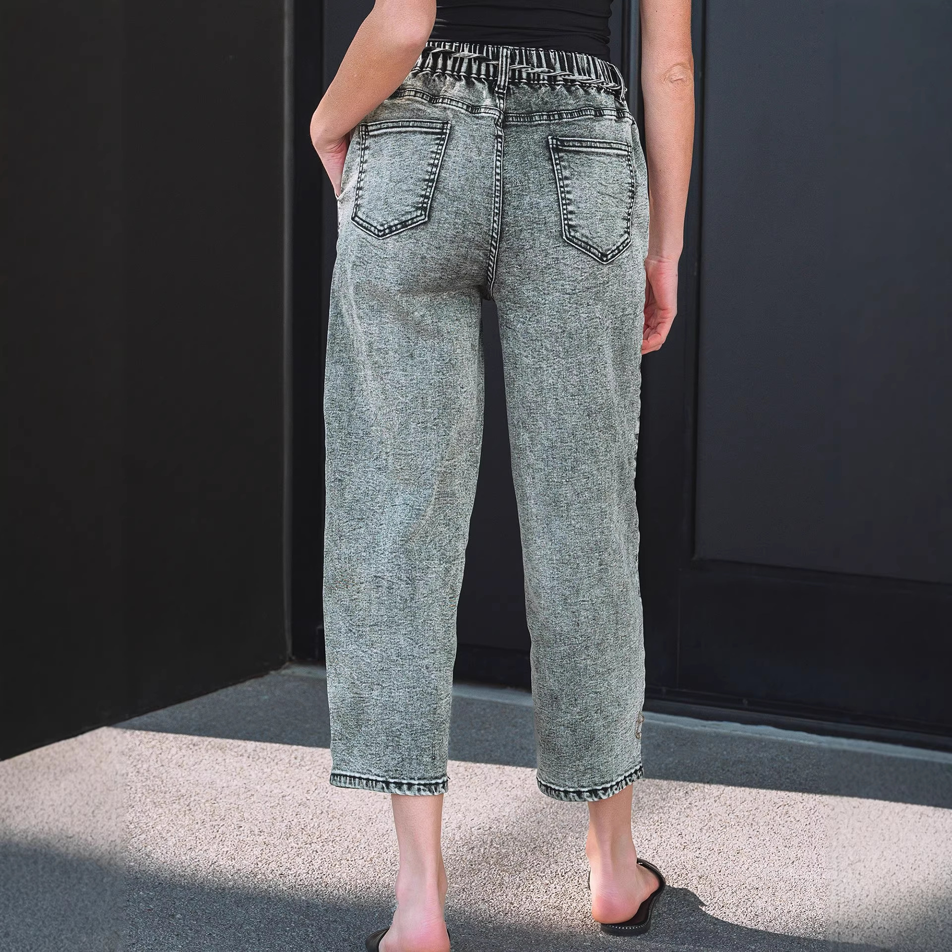 Washable Straight-leg Pants With Multiple Pockets And A Drawstring