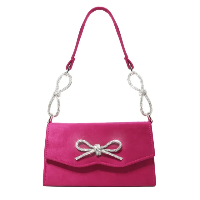 Shiny Bow Rhinestone Women Bag High grade French Style Rose - Shop at LoveMi