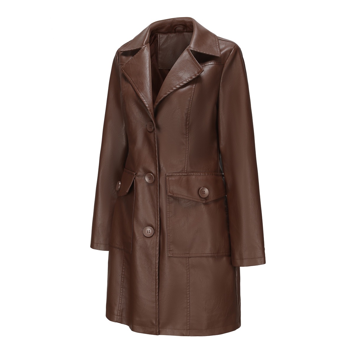 Women’s Long Leather Trench Coat – Fashion Outerwear