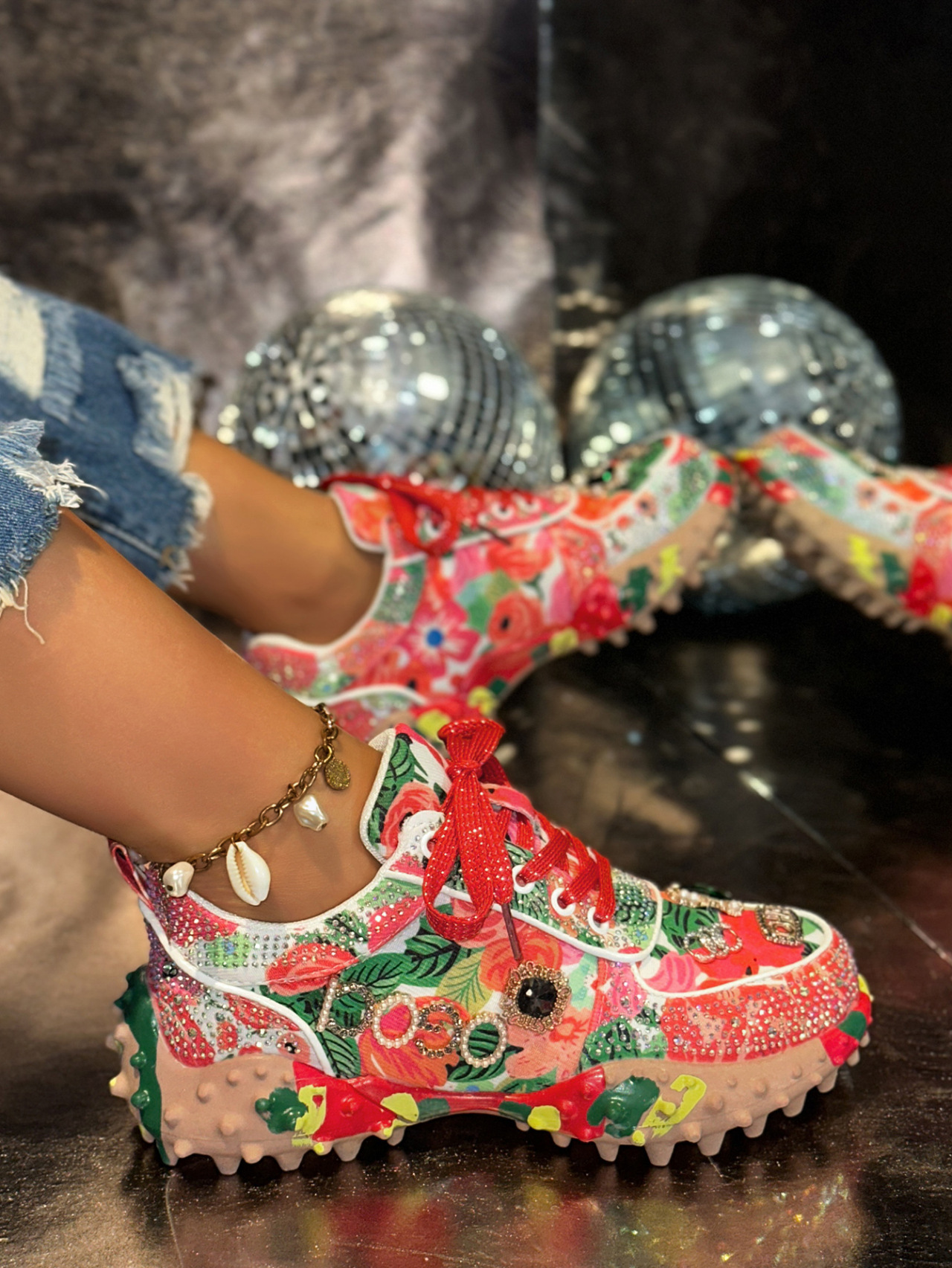 Women's Rhinestone Durian Shoes Casual Sneakers — sole detail 5