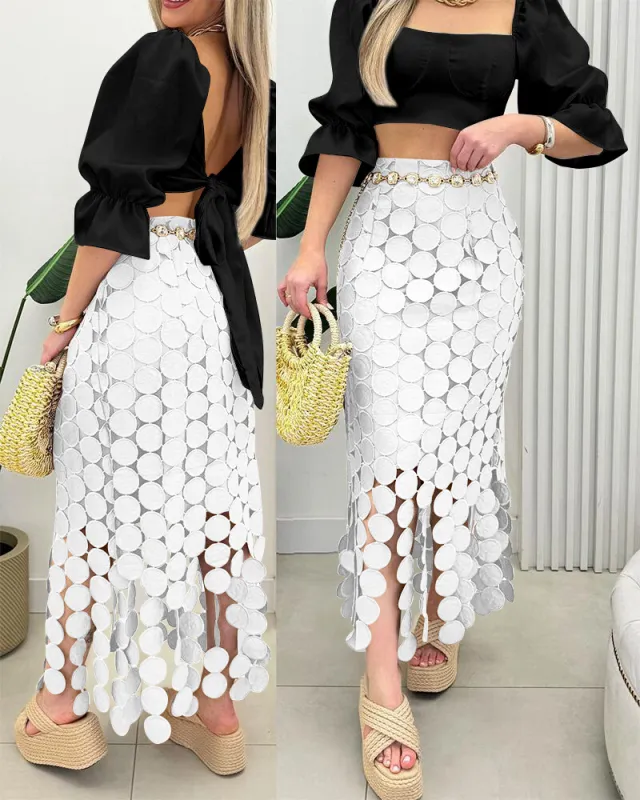 Women's Embroidered Tassel Commuter Pencil Skirt White - Shop at LoveMi