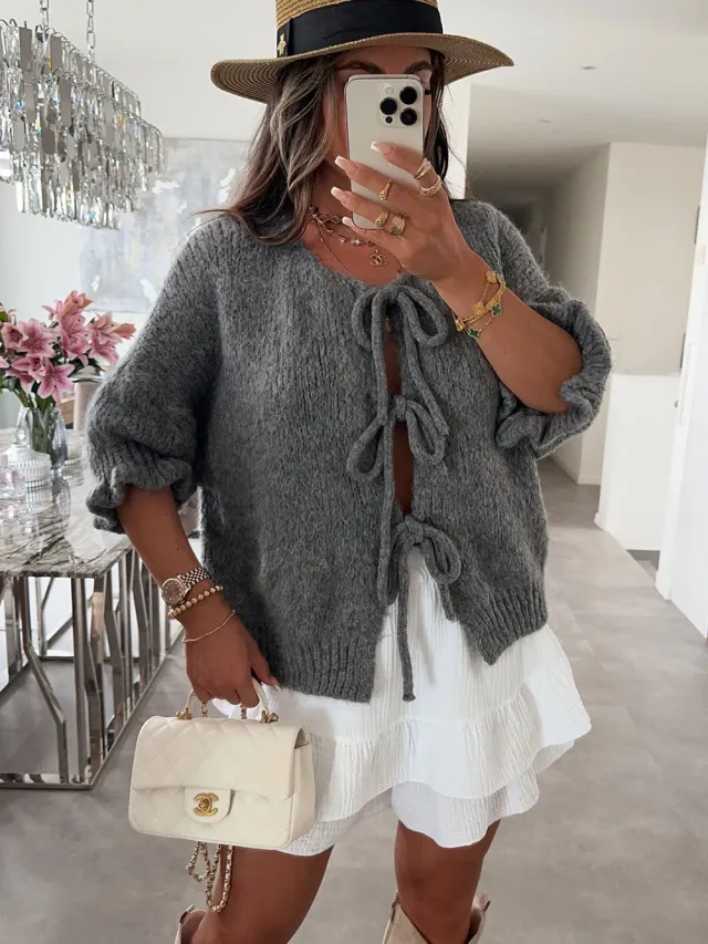 Loose Cardigan Sweater Women's Three quarter Sleeve Coat Dark Gray - Shop at LoveMi