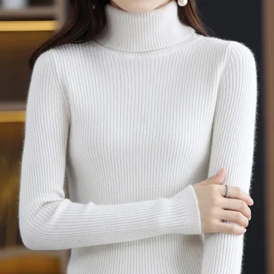 Autumn And Winter Women's Slim fit Pullover Knit Sweater For Layering White - Shop at LoveMi