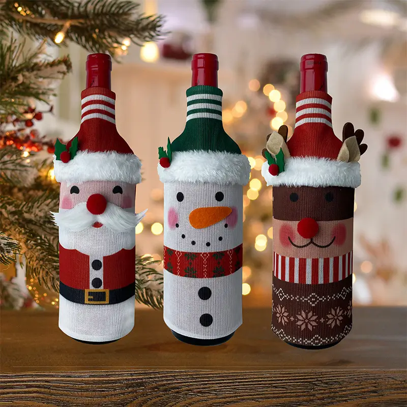Traditional Santa Claus Snowman Deer Bottle Cover