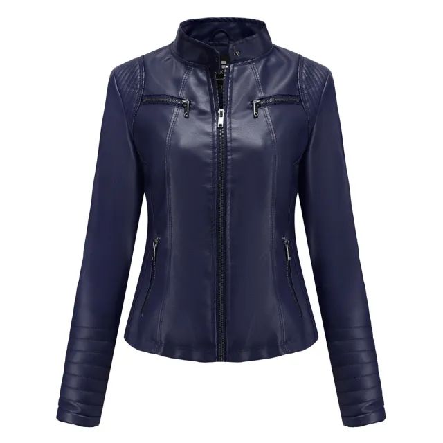 Women's Leather Thin Motorcycle Clothing Short Chic Women's Jacket Blue - Shop at LoveMi