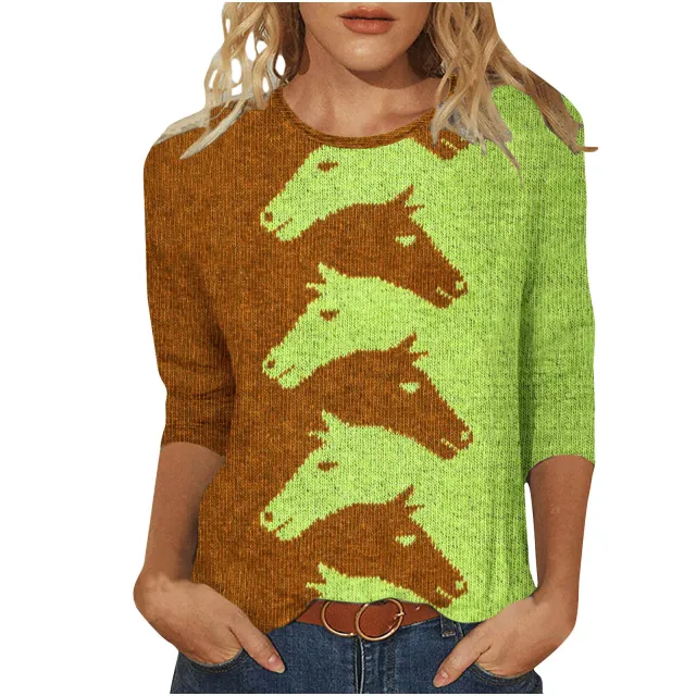 Fashion Digital Printed Round Neck Top For Women G7Z5859 - Shop at LoveMi