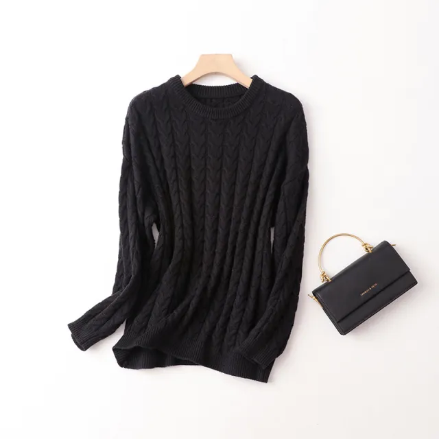 Cable knit Sweater Warm Thickened Pullover For Women Black - Shop at LoveMi