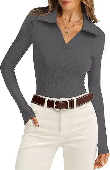 V neck Rib Knit Sweater Slim Fit Fallwinter Top Gray - Shop at LoveMi