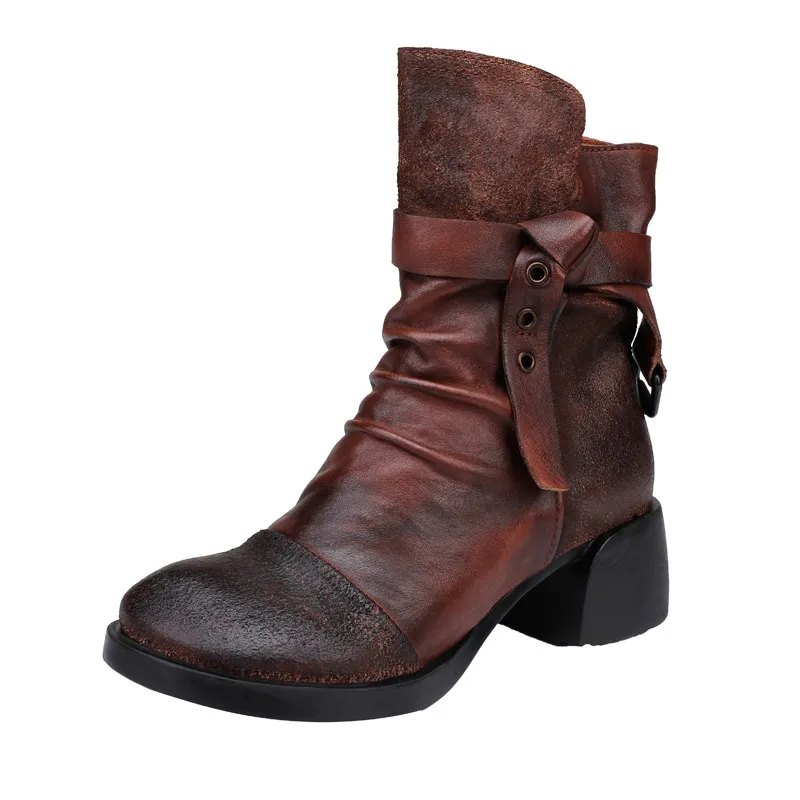 Fashion Personality Women's Retro Chunky Heel Ankle Boots - Brown