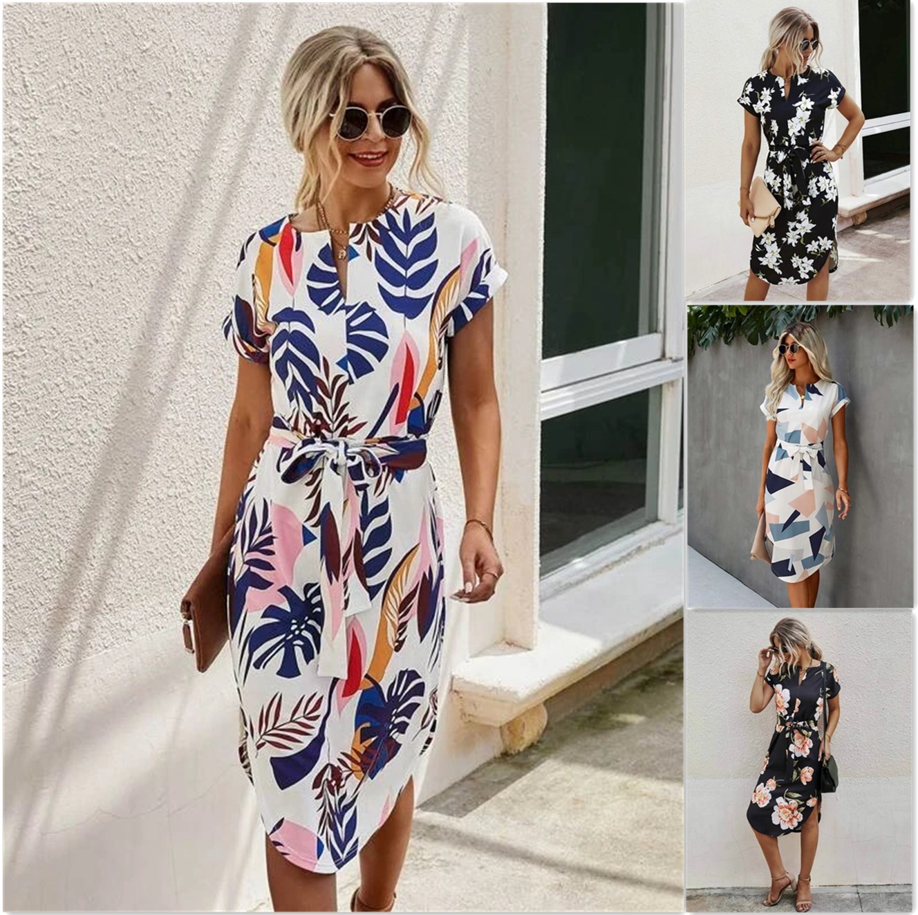 Printed Lace-up Side Split Female Dress