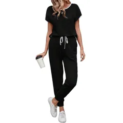 Women's Contrast Colour Short-sleeved Trousers Casual Suit - Lc15937P2 - View 1