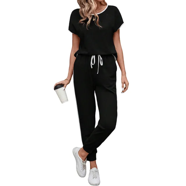 Women's Contrast Color Short sleeved Trousers Casual Suit Lc15937P2 - Shop at LoveMi