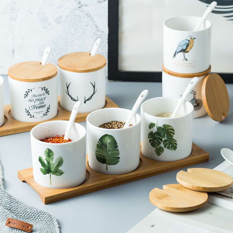 Household Kitchen Ceramic Condiment Jar Set