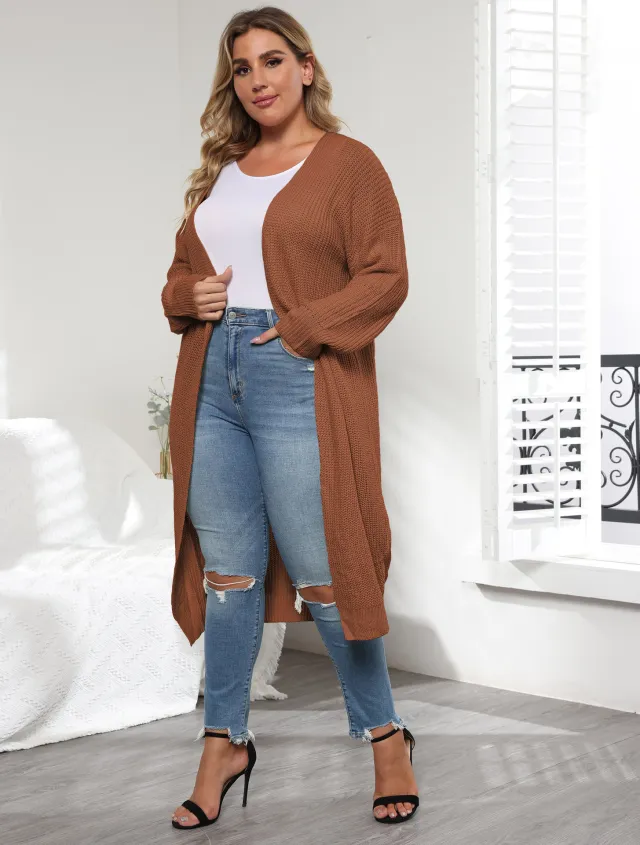 Women's Coat Simple Fashion European And American Style Plus Size Women's Sweater Cardigan Brown - Shop at LoveMi