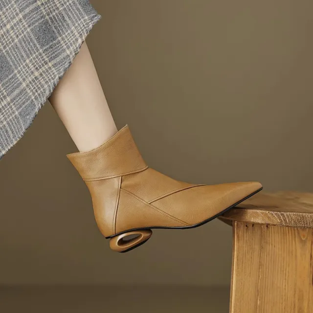 Chunky Heel Side Zip Short Tube Fashion Boots Yellow - Shop at LoveMi