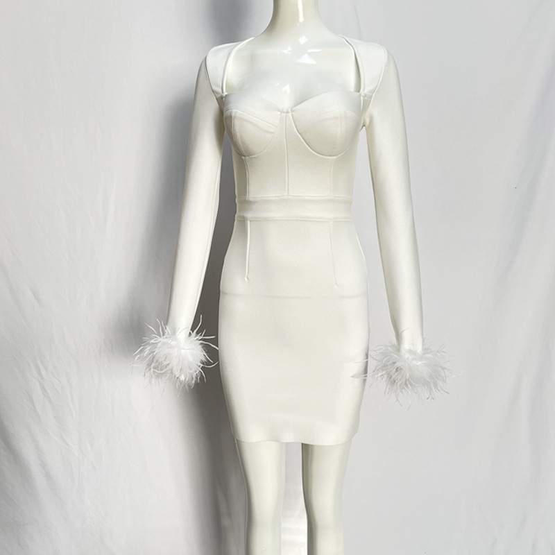 New Womens Feather Bandage Dress
