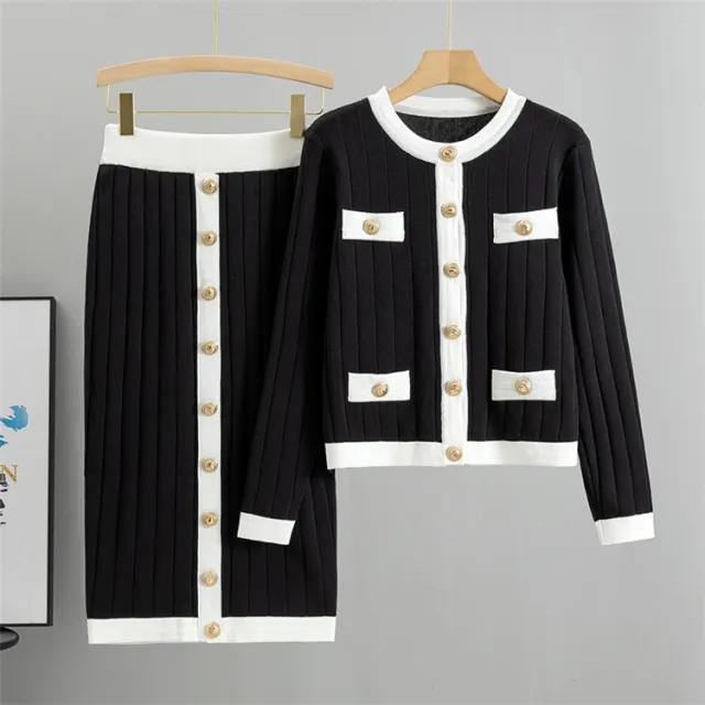 Skirt Knitted Cardigan Two piece Set Dress For Women Autumn And Winter Black - Shop at LoveMi