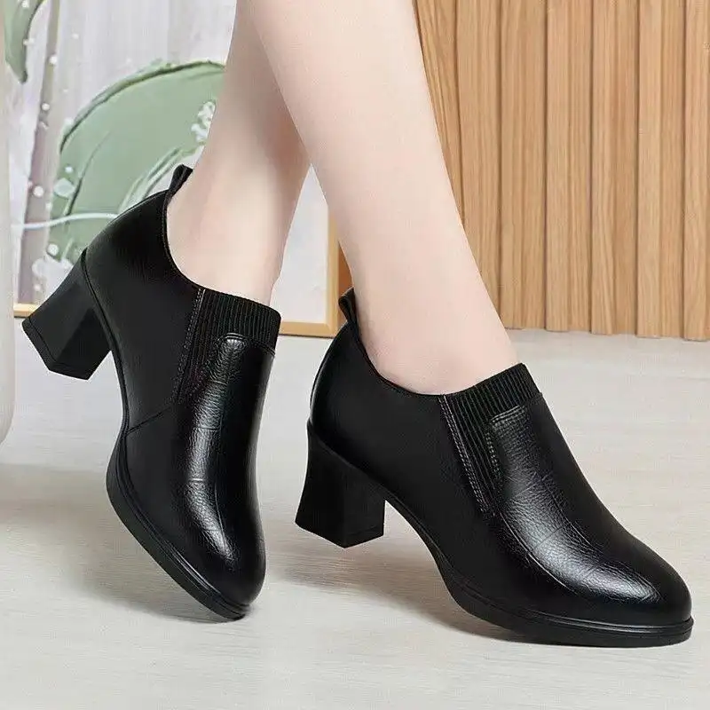 Womens Deep-toe Soft-leather Soft-soled High Heels