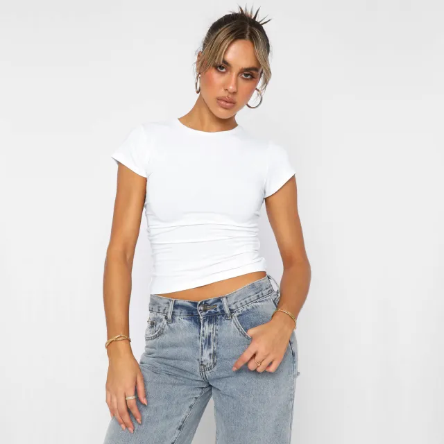 Fashion New Casual Round Neck Pullover All match Short sleeved T shirt Esst002 White - Shop at LoveMi