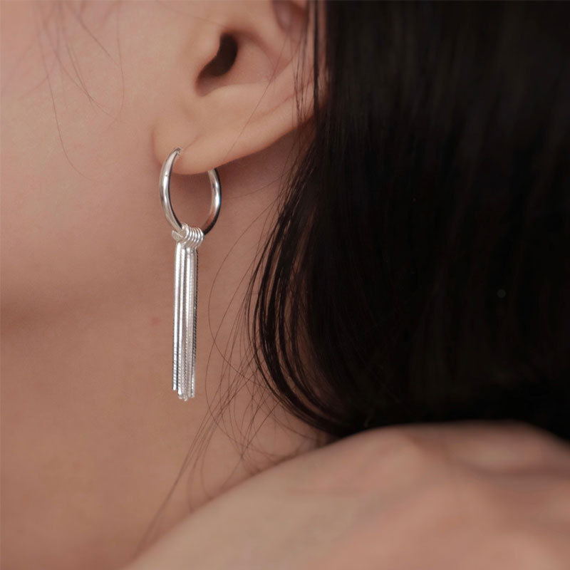 Sterling Silver Tassel Ear Clip Earrings Minimalist High Sense
