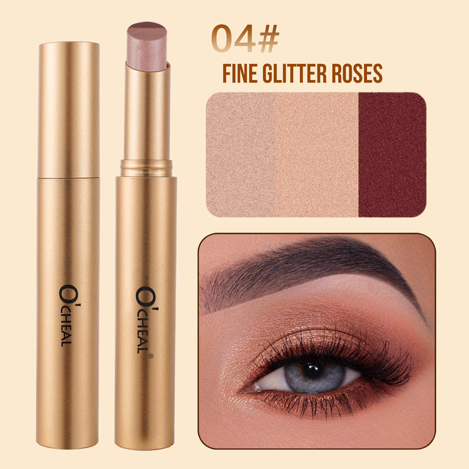 Three Color Eyeshadow Stick With Delicate Pearlescent Gradient Shimmer Powder