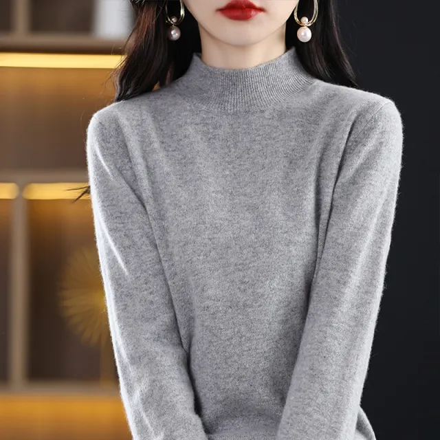 Loose Slimming Thickened New Wool Women's Half Turtleneck Knitted Sweater Gray - Shop at LoveMi