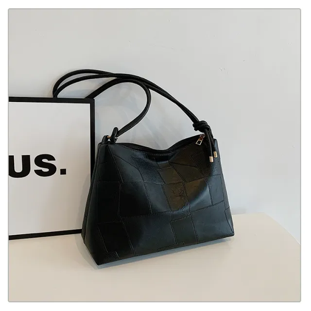 Portable One Shoulder Retro Large Capacity Fashion Solid Color Casual Tote Bag Black - Shop at LoveMi