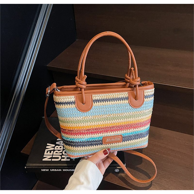 Sac fourre-tout et sac a bandouliere en paille style plage Vacances d ete