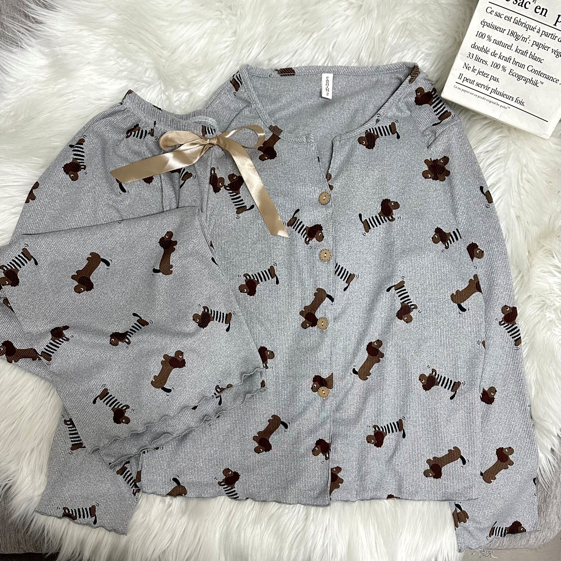 Womens Lightweight Autumn V-neck Ribbed Pajamas