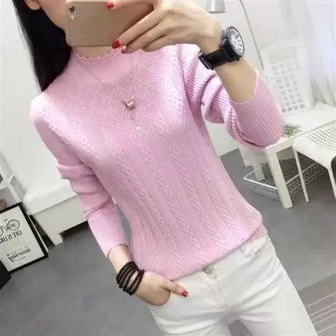 Women's Half Turtleneck Pullover Solid Color Pink - Shop at LoveMi
