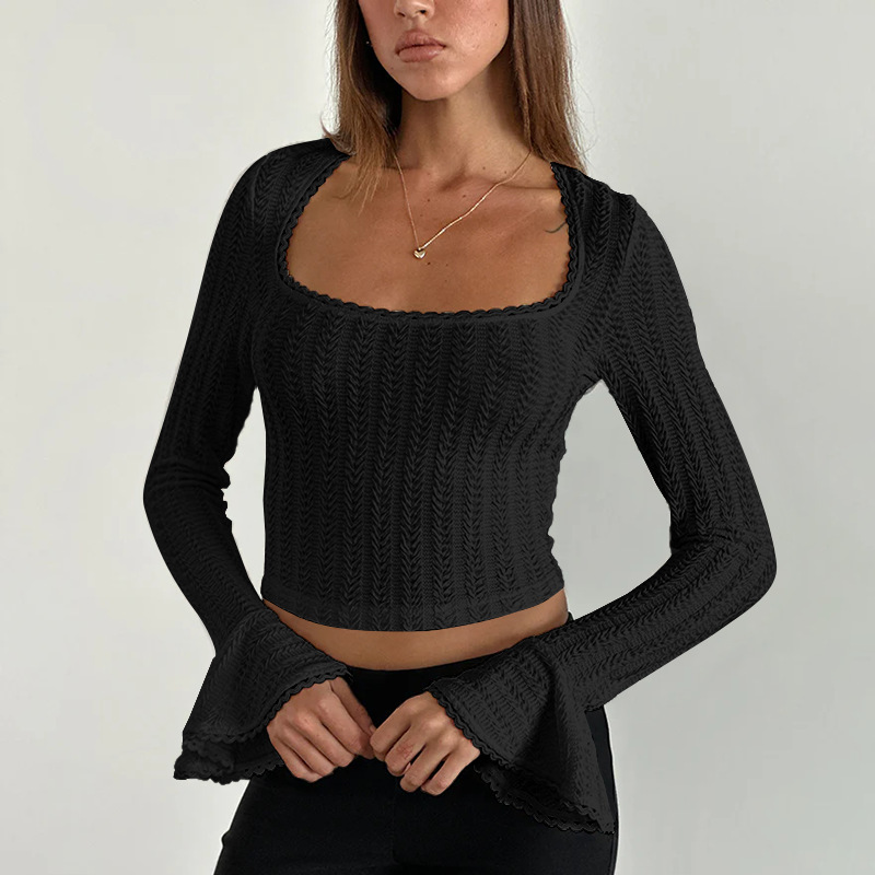 Women's Autumn Women's Simple Casual Square Collar Long Sleeve Top