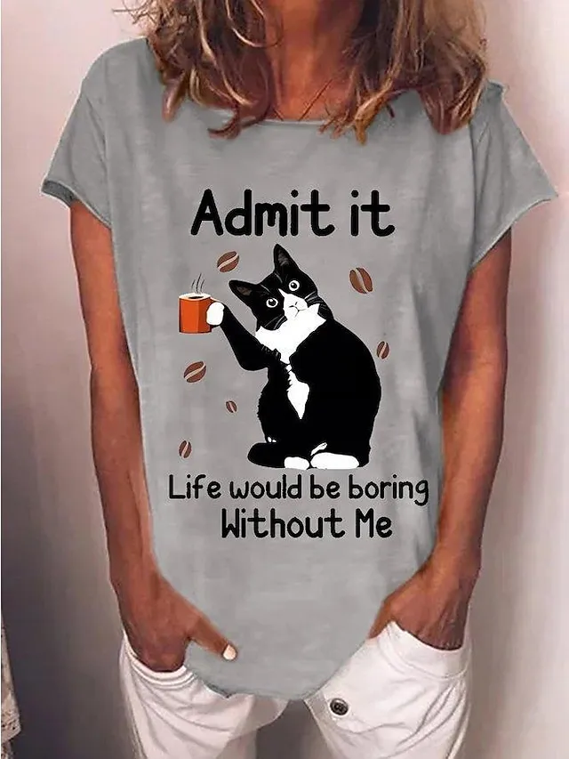 Women's Black Cat Digital Printed Short sleeved T shirt Pattern 2 - Shop at LoveMi