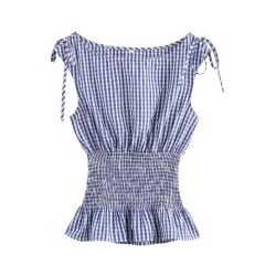 Women's European And American Style Waist-controlled Top - Blue - View 1