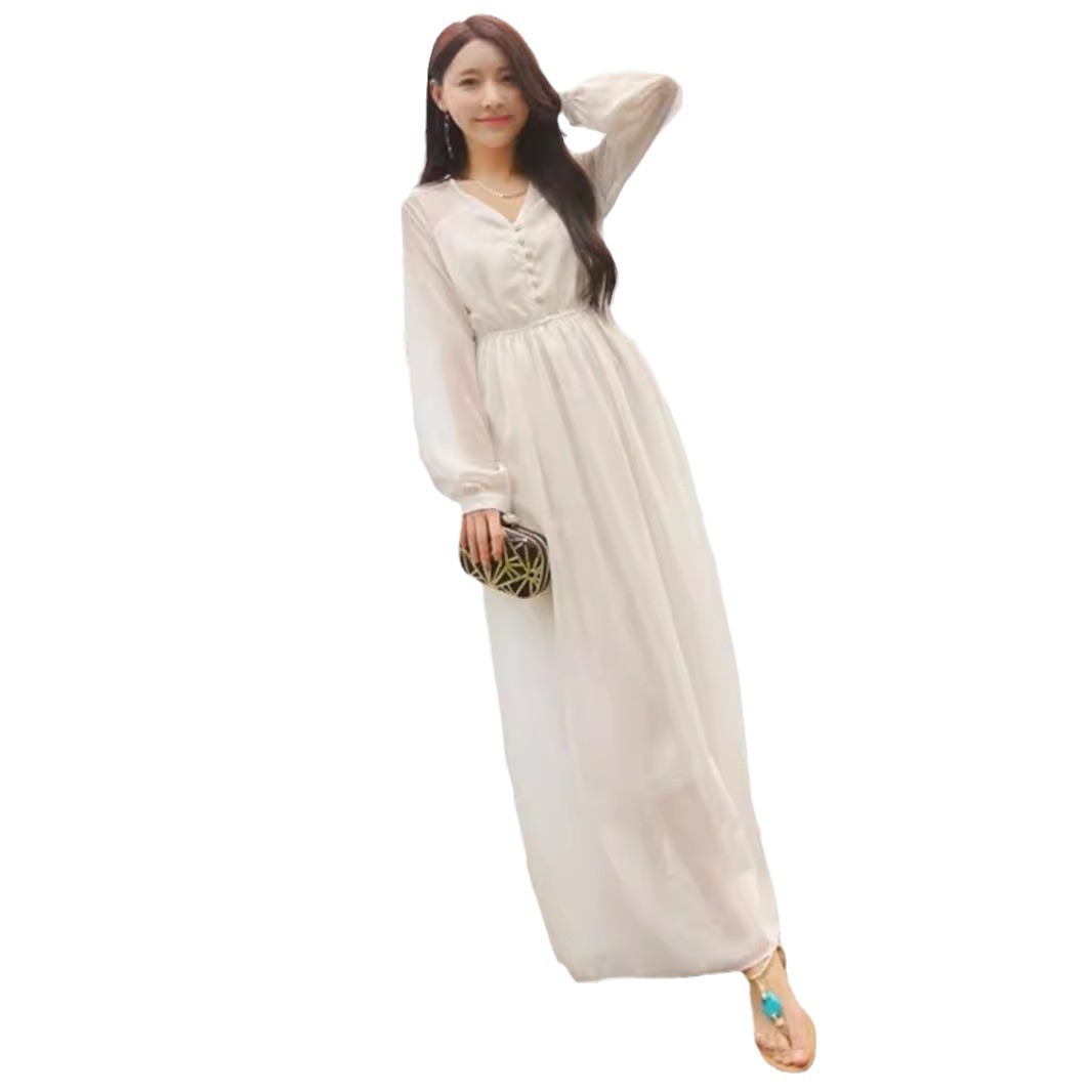 Chiffon White Vacation Style Dress