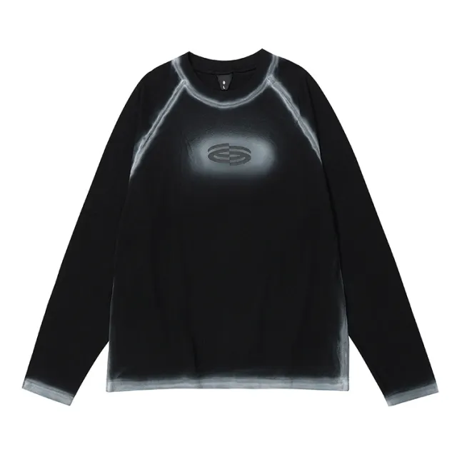 Retro Goth Spray Painting Loose Round Neck Pure Cotton Tops Black - Shop at LoveMi