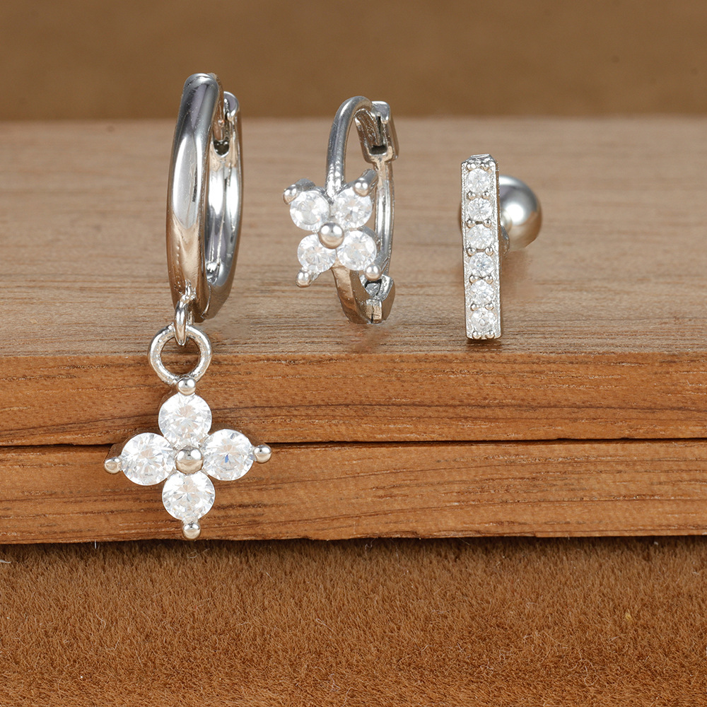 Fashion Geometric Ear Studs Zircon Set Ladies