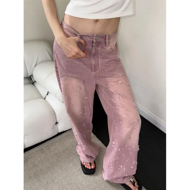 Make Old Ripped Summer Retro Jeans Pink Purple - Shop at LoveMi