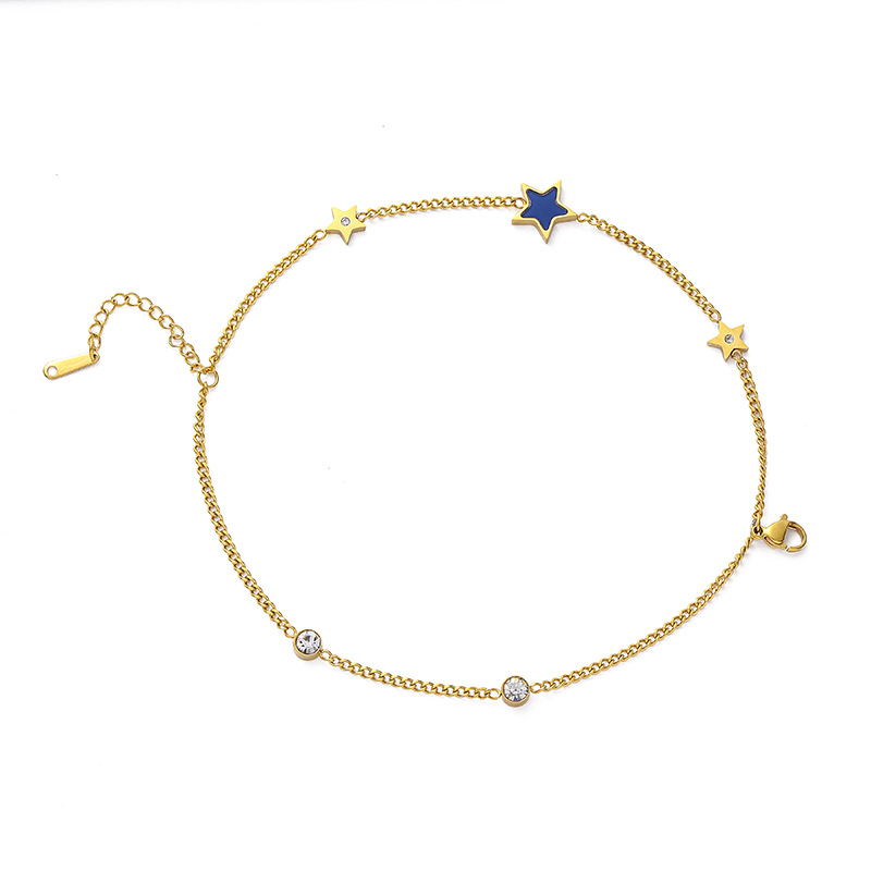 Sapphire Blue Five-pointed Star Small Zircon Titanium Steel Bracelet
