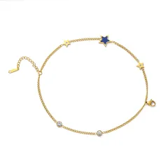 Sapphire Blue Five-pointed Star Small Zircon Titanium Steel Bracelet - Gold - View 1