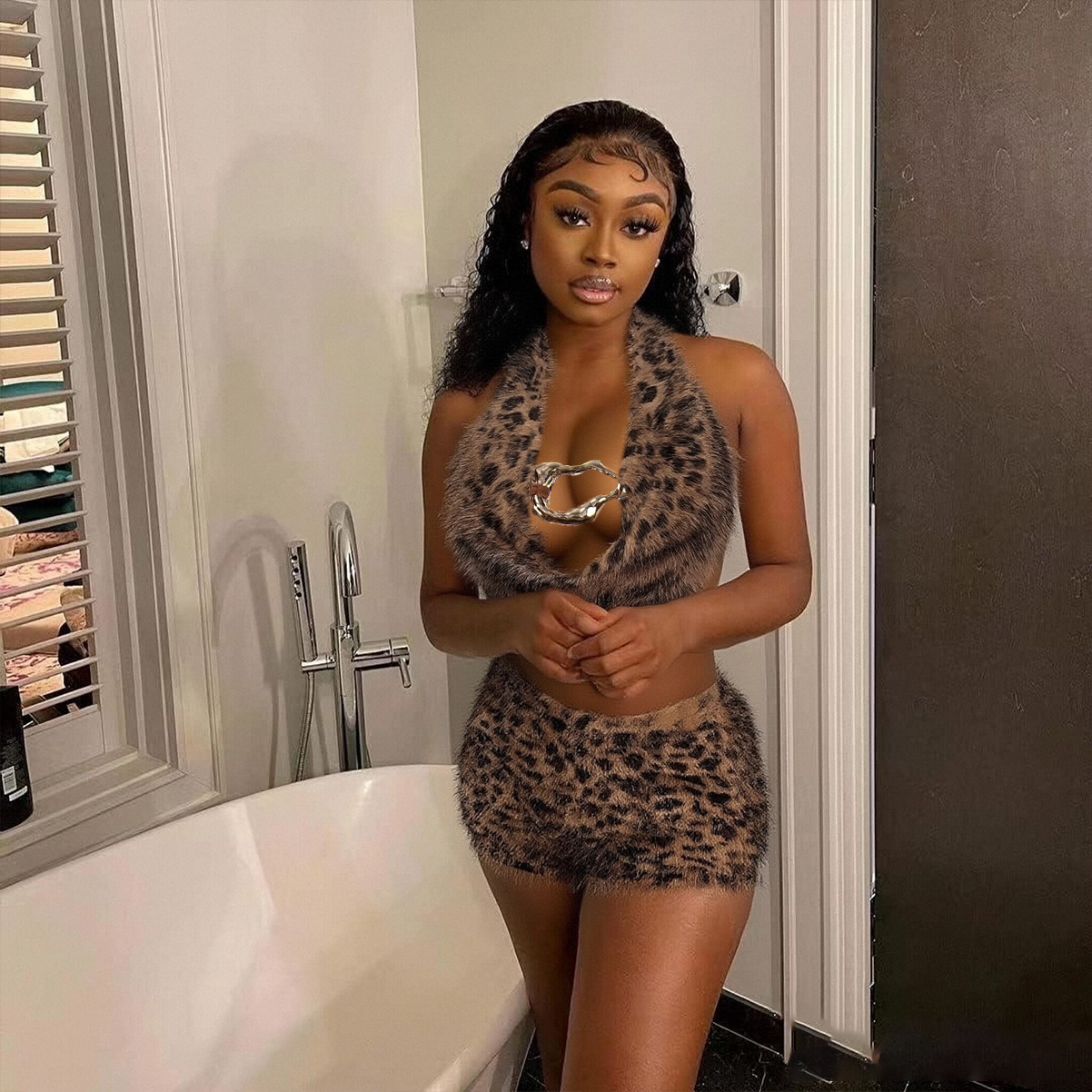 Personalized Trendy Backless Halter-Neck Strappy EuropeanAmerican Style Printed Set