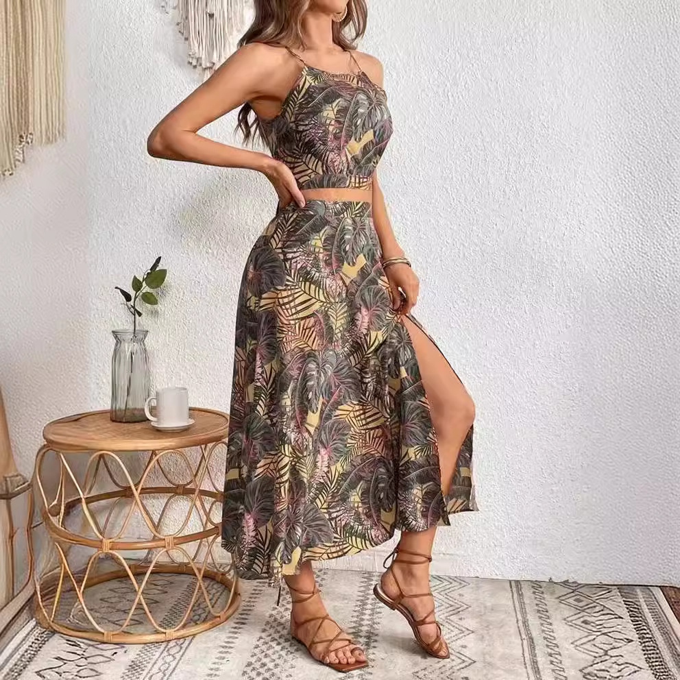 European And American Two-piece Sling Printing Dress