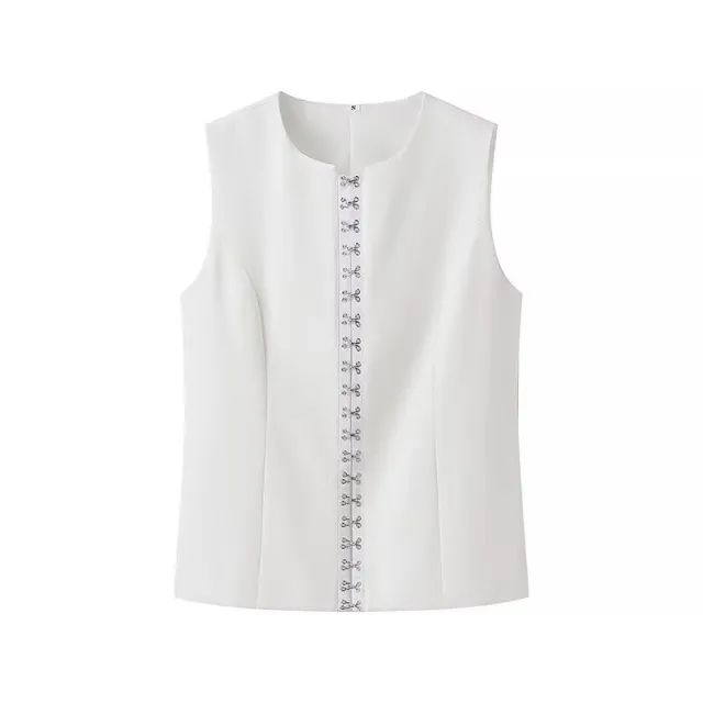 Fashion Single breasted Round Neck Sleeveless Vest White - Shop at LoveMi