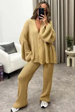 Autumn And Winter New Woolen Casual Thickening Two-piece Set For Women - Khaki - View 1